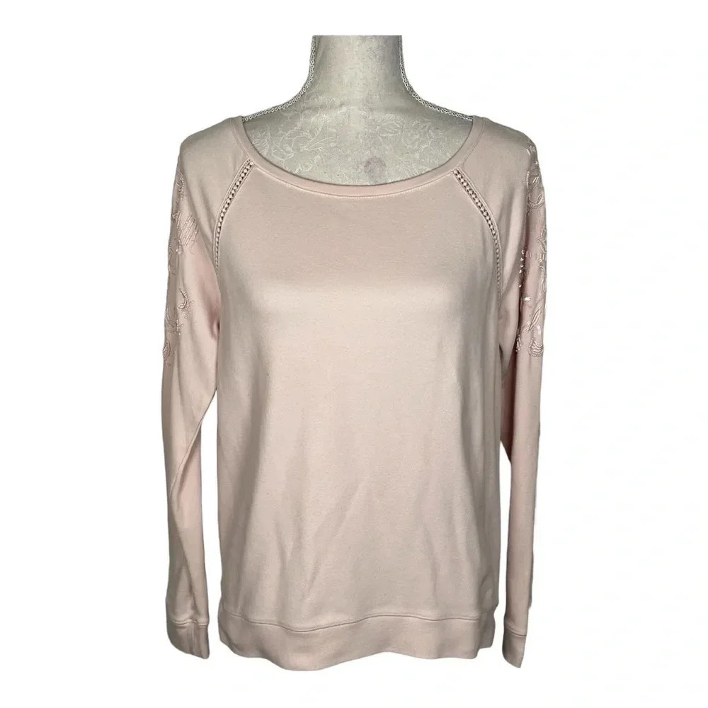 Crown & Ivy Light Pink Beaded Sleeve Top